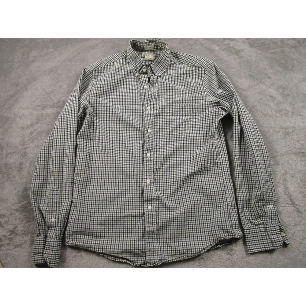 J Crew Shirt Mens‎ Medium Green Checked Preppy Casual Button Up Cotton